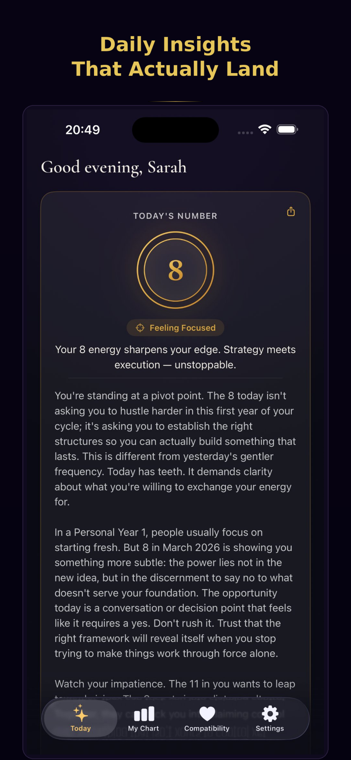 NINTH - Daily insight screen