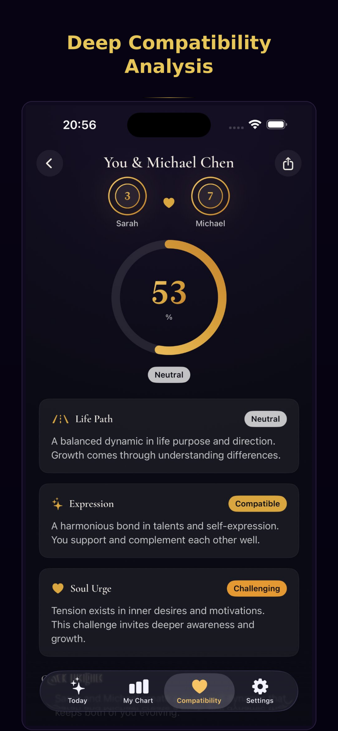 NINTH - Compatibility analysis screen