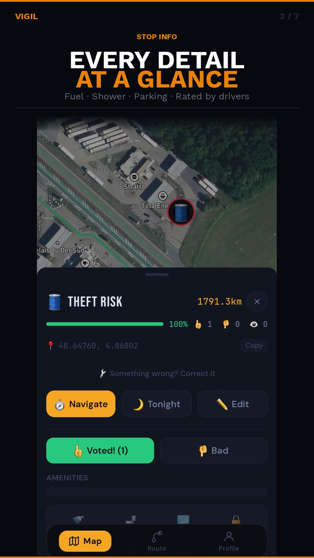 Vigil screenshot - Route planning